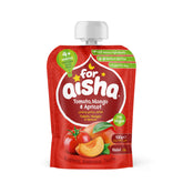 For Aisha Tomato, Mango & Apricot Veg & Fruit Pouch, Pack of 8 x 100g, from 4 Months +, Baby Food Pouch. Dairy Free, Gluten Free, Nut Free, Vegan, Halal, Soy Free